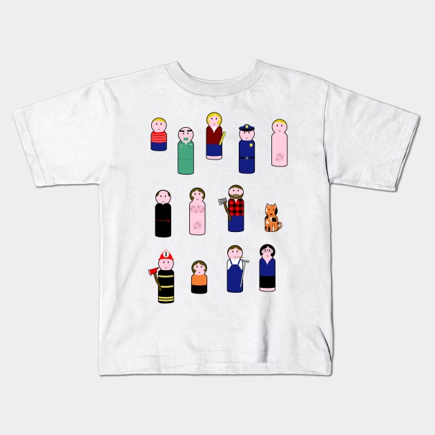 peg people with streakers Kids T-Shirt by B0red